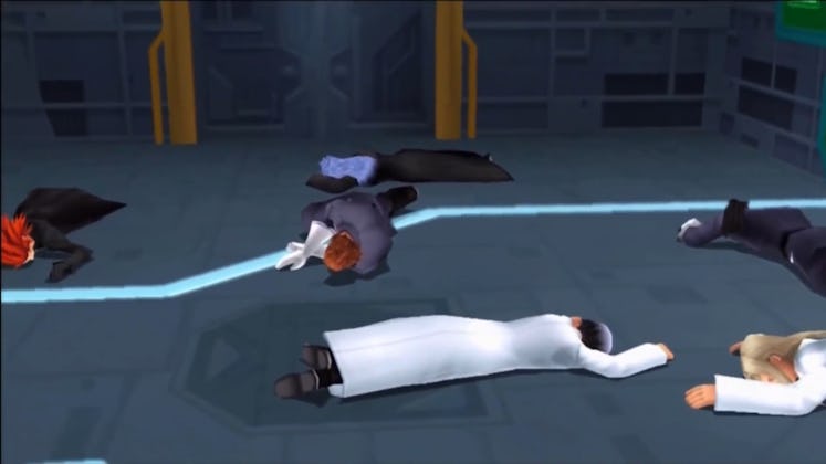 Organization XIII members lying on the floor in 'Kingdom Hearts: RE: Coded'