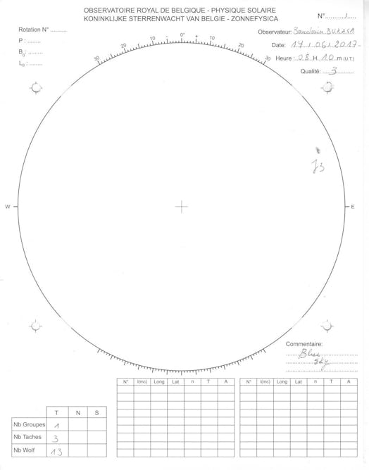 Illustration of a sunspot done by The Royal Observatory