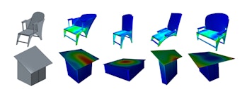 Stress distribution on different variations of the chair model (top) and elastic deformation on vari...