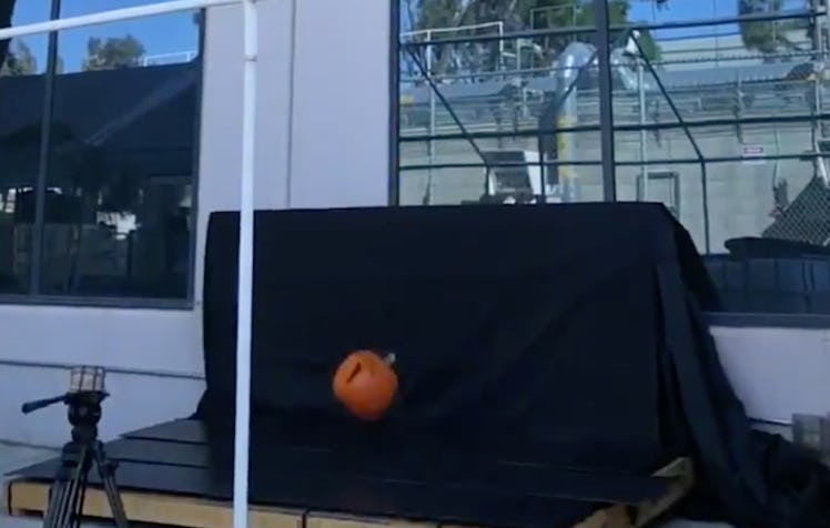 Dropping a pumpkin onto Tesla Solar Roof.
