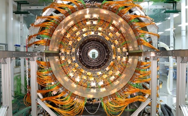 A view of the Compact Muon Solenoid detector at the European Organization for Nuclear Research (CERN...