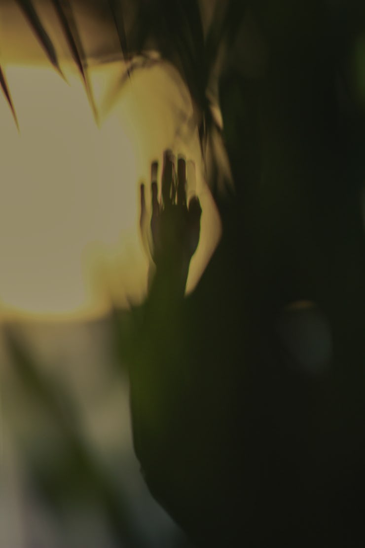 Scary silhouette of a hand pressed up against glass.