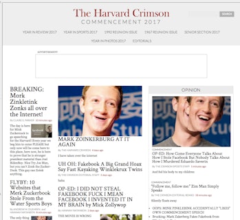 Harvard Crimson website hacked ahead of Mark Zuckerberg commencement speech. 