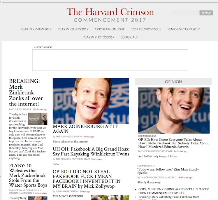 Harvard Crimson website hacked ahead of Mark Zuckerberg commencement speech. 