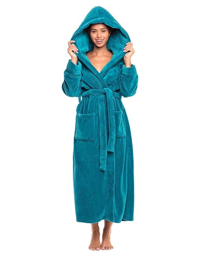 Alexander Del Rossa Women's Plush Fleece Robe with Hood, Warm
