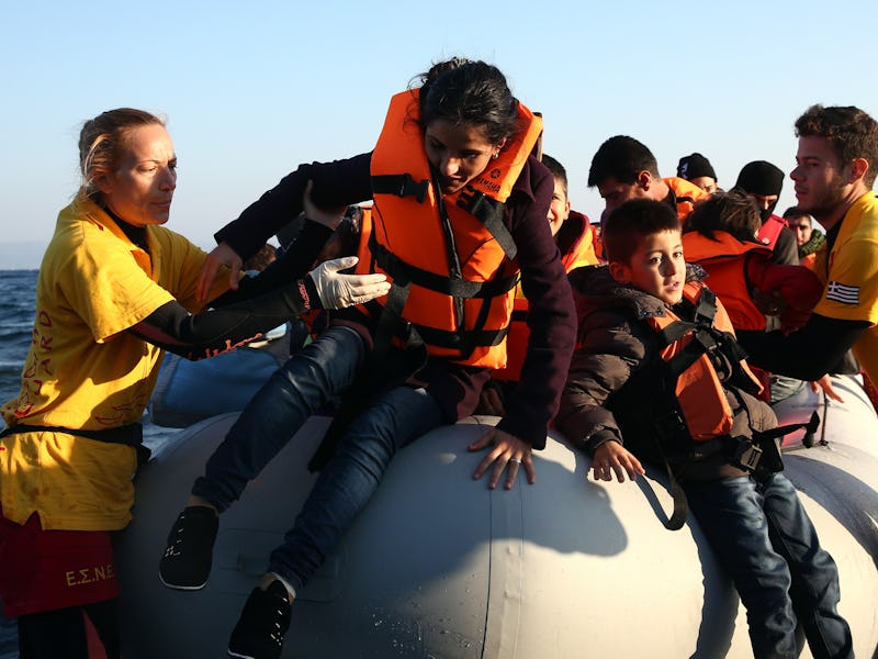 A group of Syrian refugees on a safeboat