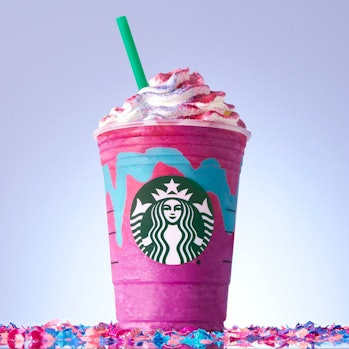 The Unicorn Frappuccino in all its colorful glory.