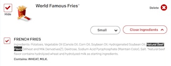 McDonald's fries ingredient list. 