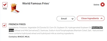 McDonald's fries ingredient list. 