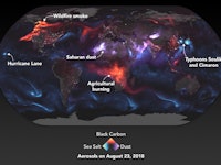 NASA Map showing how natural disasters affected aerosol velocity