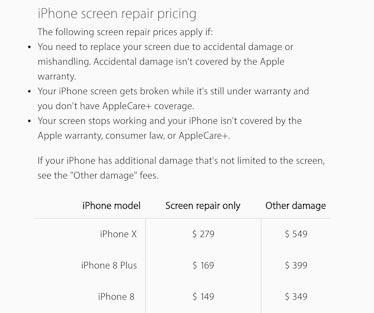 apple phone repair pricing