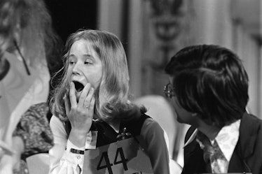 1973 Scripps National Spelling Bee Winner Berrie Trinkle with a shocked facial expression.