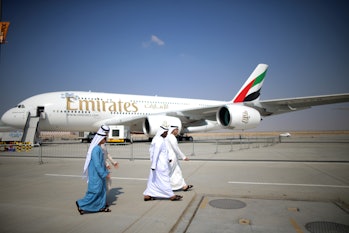 An Emirates-branded Airbus A380.