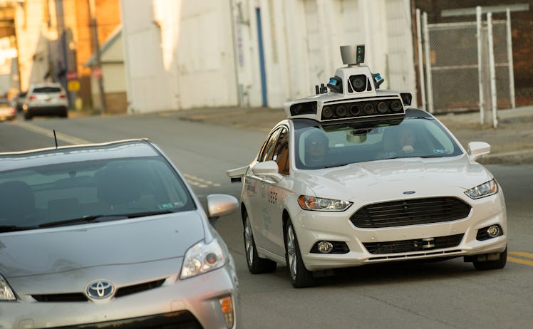 A self-driving Uber Ford Fusion in Pittsburgh.