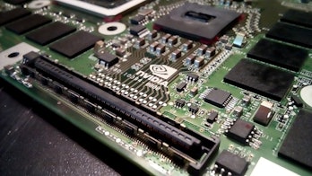 An image depicts Nvidia's graphics processing unit (GPU) on a chip.