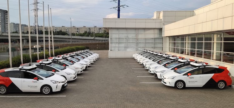 Yandex's cars lined up.