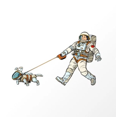 Astronaut Dog Walks Astronaut Human Art Print