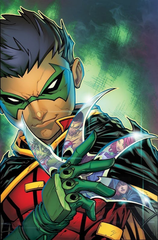 Damian Wayne, dressed as Robin, assembles his deadly team of teenagers.
