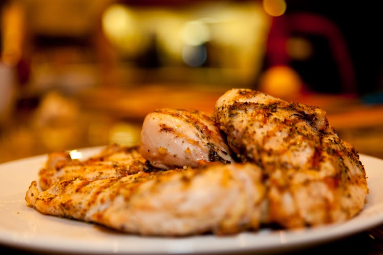 Grilled chicken pieces served on a plate