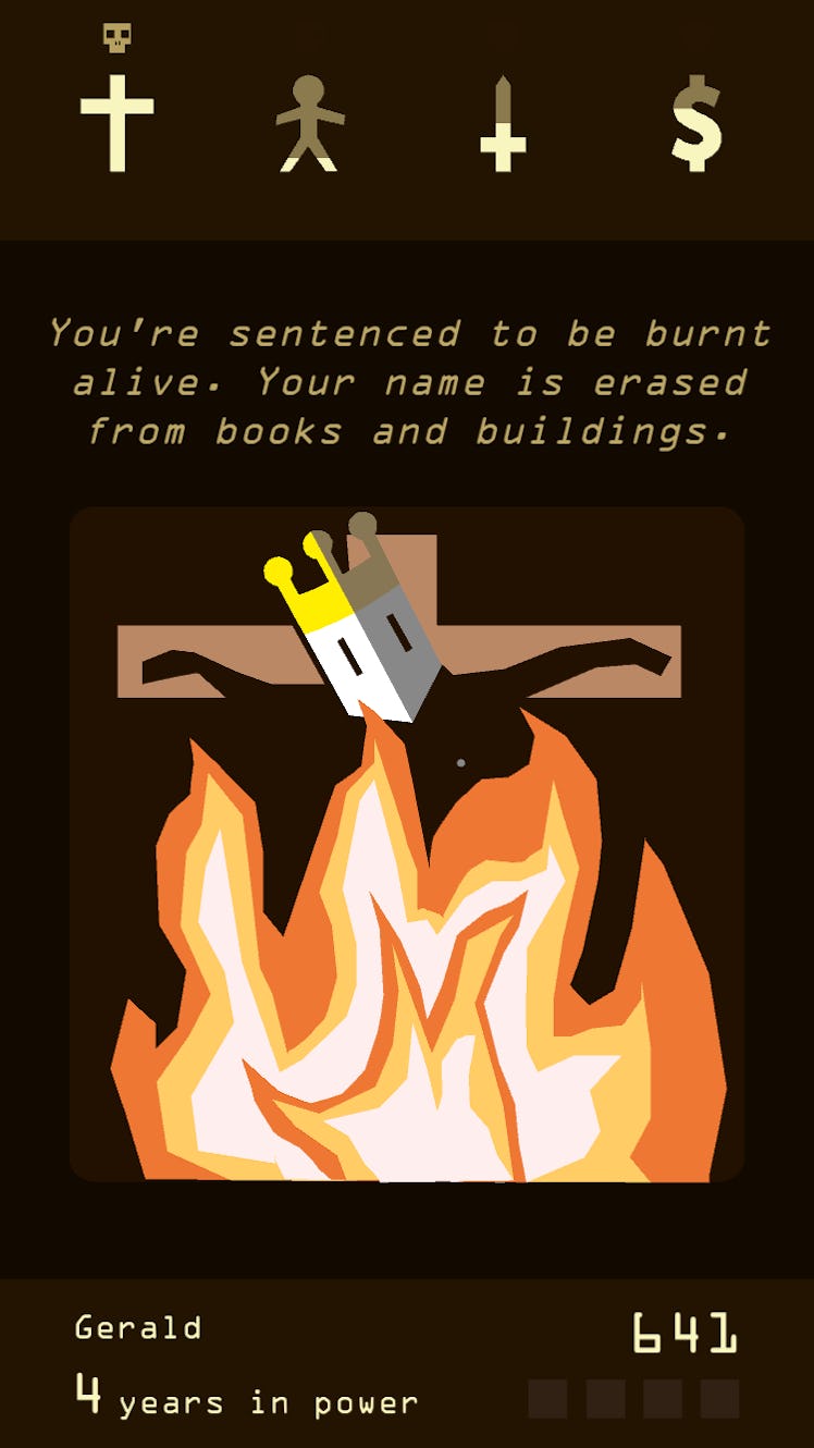 King Gerald getting burned and "You're sentenced to be burnt alive. Your name is erased from books a...