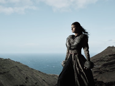 Yennefer The Witcher Netflix, amidst rocks  