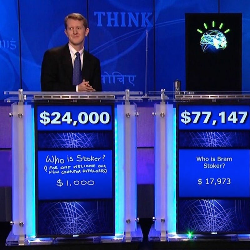 IBM Watson during the 'Jeopardy!' show with two opponents