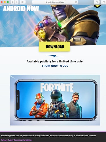 fake 'Fortnite' Android site
