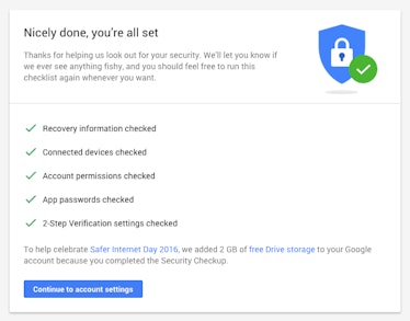 Screenshot of a confirmation notification after opening a Google account