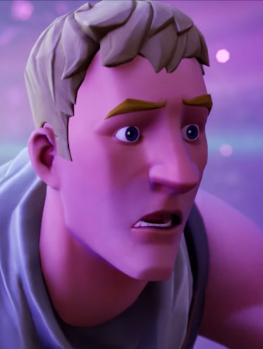 A blonde male customized character from the Fortnite game with a surprised facial expression