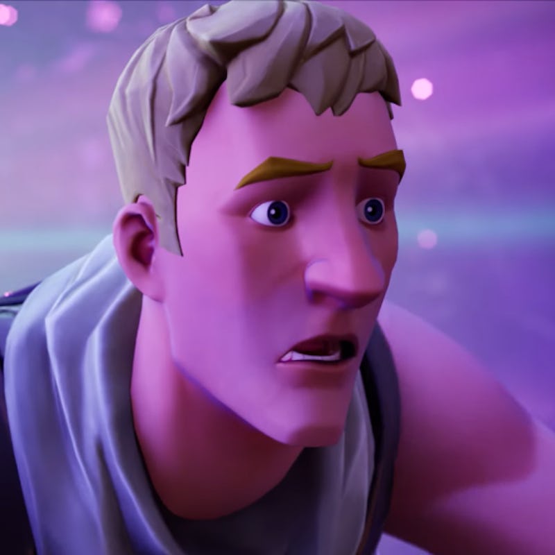 A blonde male customized character from the Fortnite game with a surprised facial expression