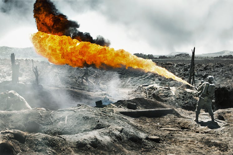 Soldier using a flamethrower in 'Hacksaw Ridge'