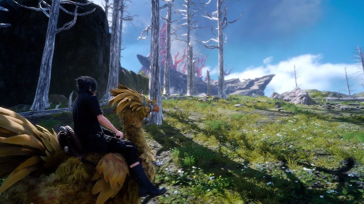 "Final Fantasy XV" scene with a female character riding an animal