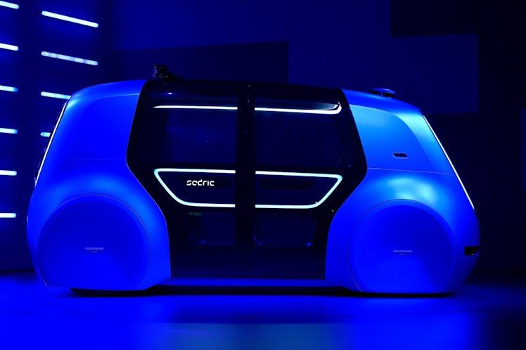 A Volkswagen 'Cedric' self-driving automobile at the Geneva International Motor Show.