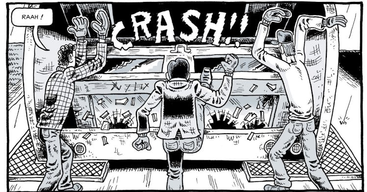 A panel from Derf's 'Trashed', the story of young men working waste management.