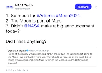 Keith Cowing of @NASAWatch on Trump's comments.