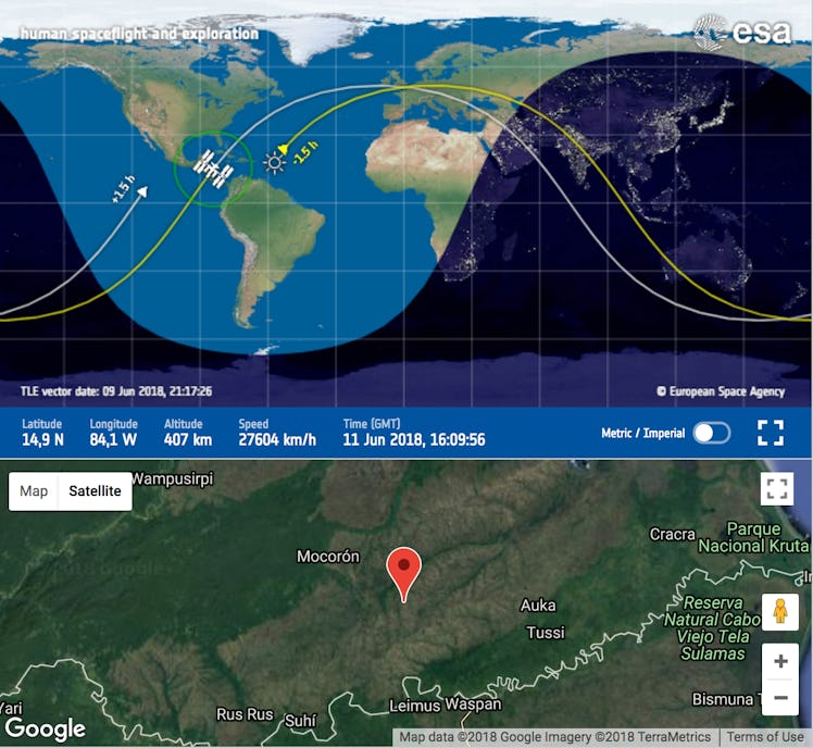 A screenshot of the ESA's space station tracker.