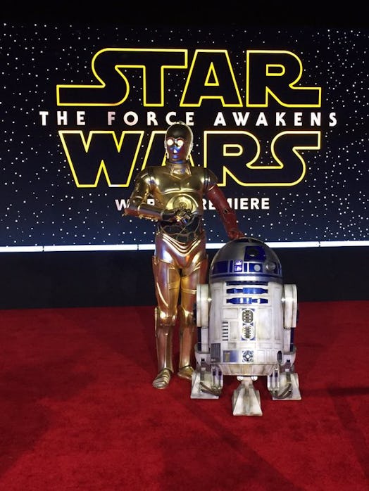 C3PO and R2D2 arrive at the world premiere of "Star Wars: The Force Awakens" in Los Angeles.