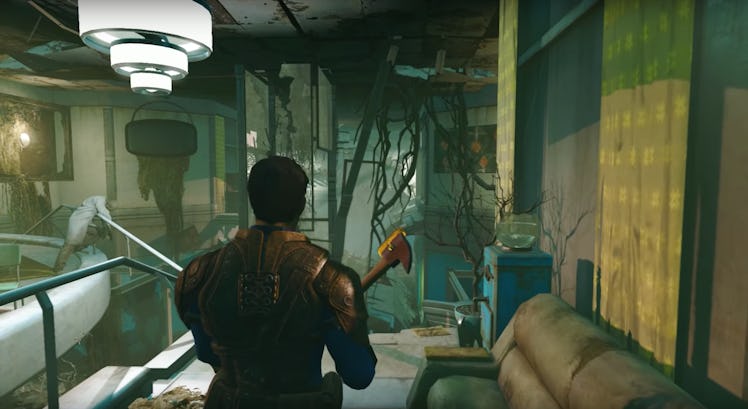 Fallout 4 game scene with a player investigating the terrain.