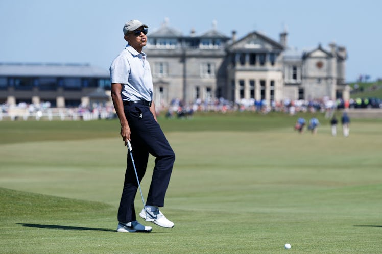 Former United States President Barack Obama plays a round of golf at the Old Course on May 26, 2017 ...