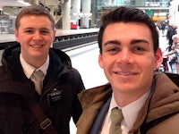 Mason Wells smiling in a selfie with a friend