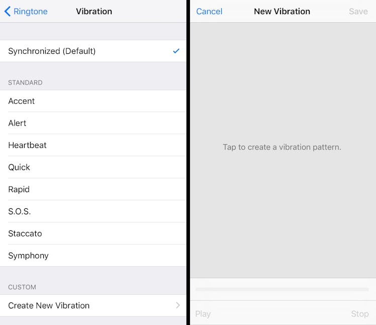 Screenshots explain how to set up custom and distinct vibrations for notifications with iOS 10.