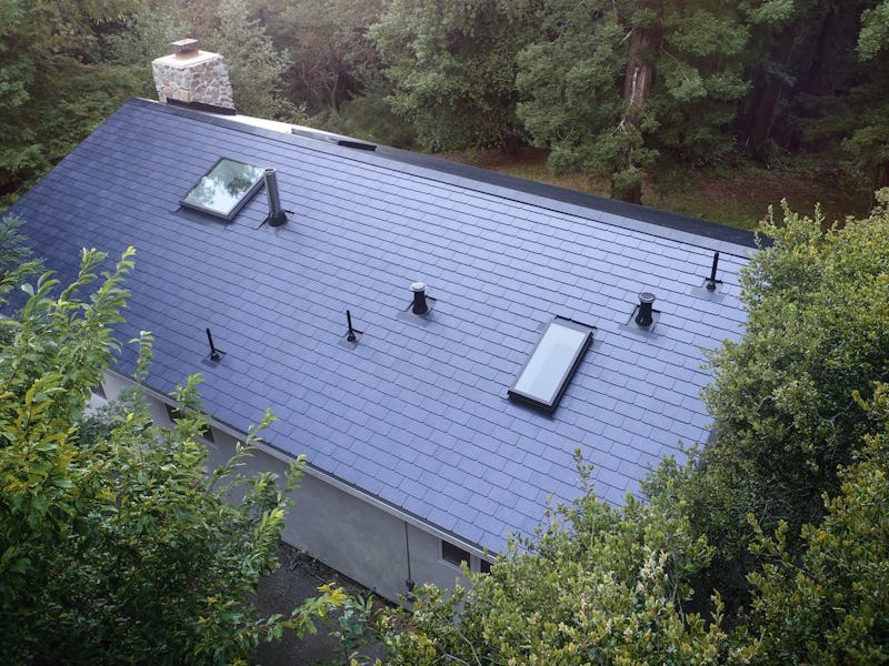 A roof with solar panels