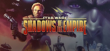 Dash Rendar wields his blaster as Prince Xizor looks on in box art for the N64 version of 'Shadows o...