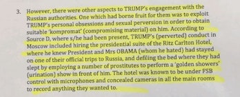 Screenshot from Steele Dossier about the Trump Piss tape. 