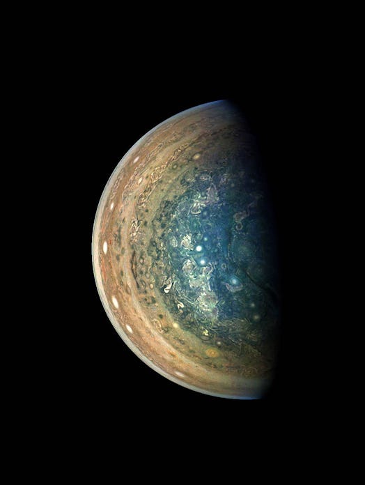 Jupiter’s swirling south polar region was captured by NASA’s Juno spacecraft