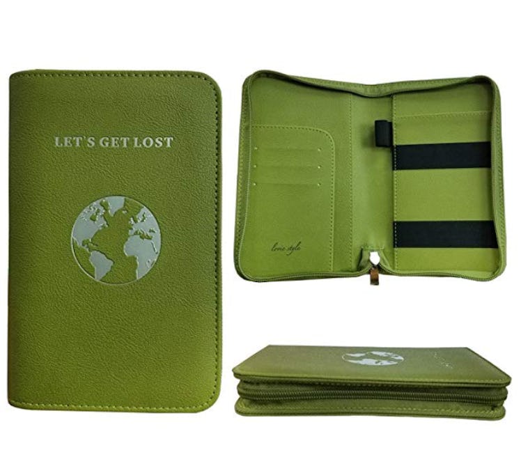 A green passport case    