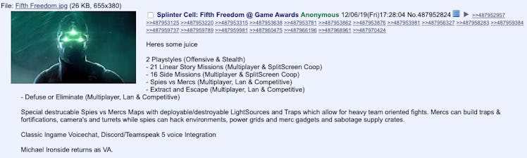 splinter cell game awards rumors