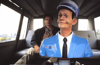 Quaid in the back of the infamous Johnny Cab in 'Total Recall'