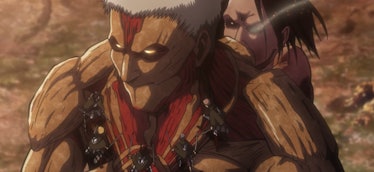 The Armored Titan can't shield Bertholdt and Eren while also swatting off his former comrades.