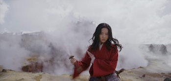 Li Yifei as Mulan on the battlefield in Disney's live-action Mulan